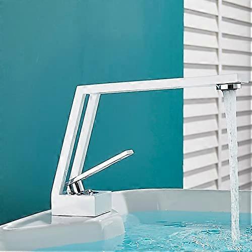 Bathroom Basin Faucet with Single Handle Hot Cold Mixer Tap, Deck Mounted Chrome White