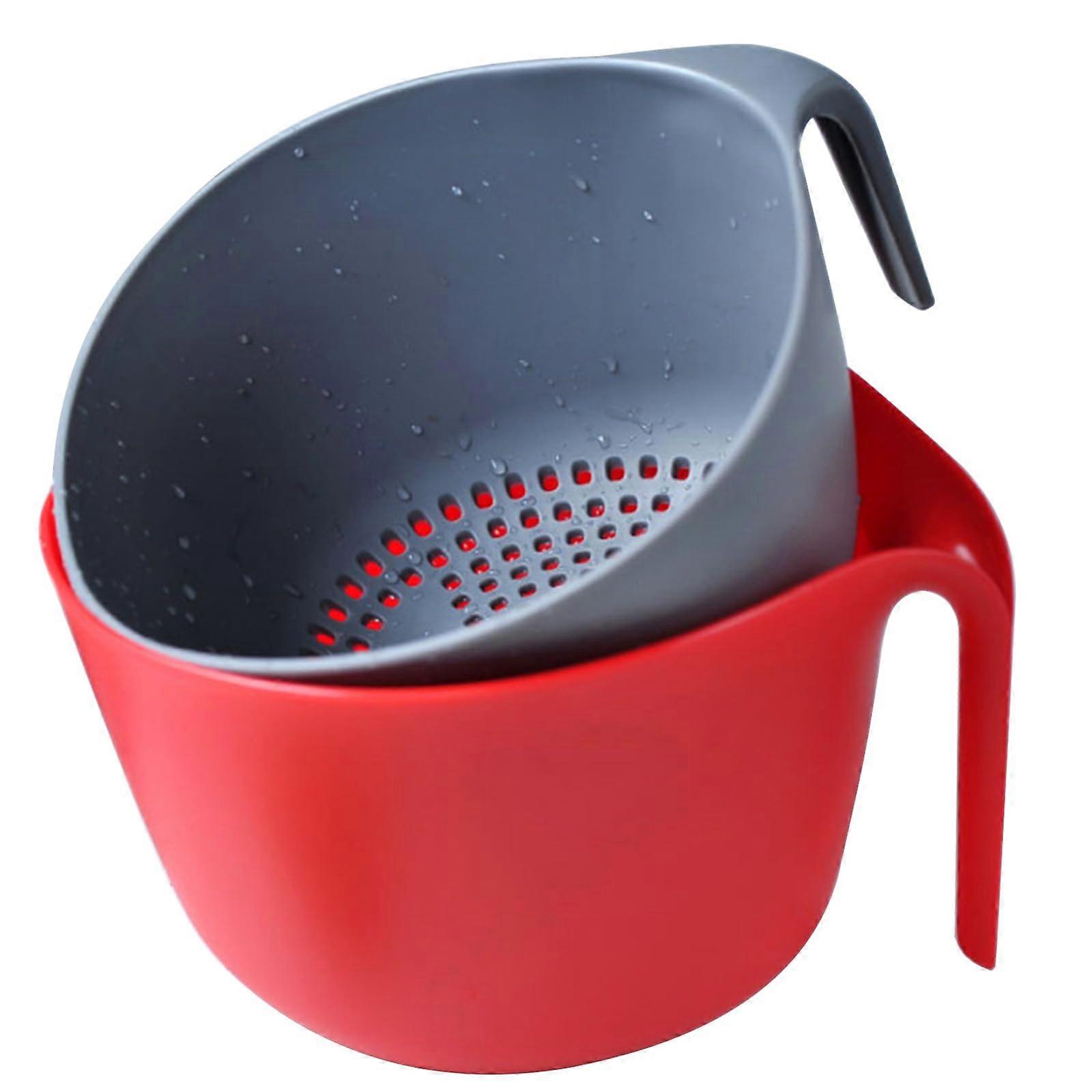 Mixing Bowls Set with Grey Colander, 5qt Plastic NonSlip Nesting Bowls for Baking and Cooking, Red