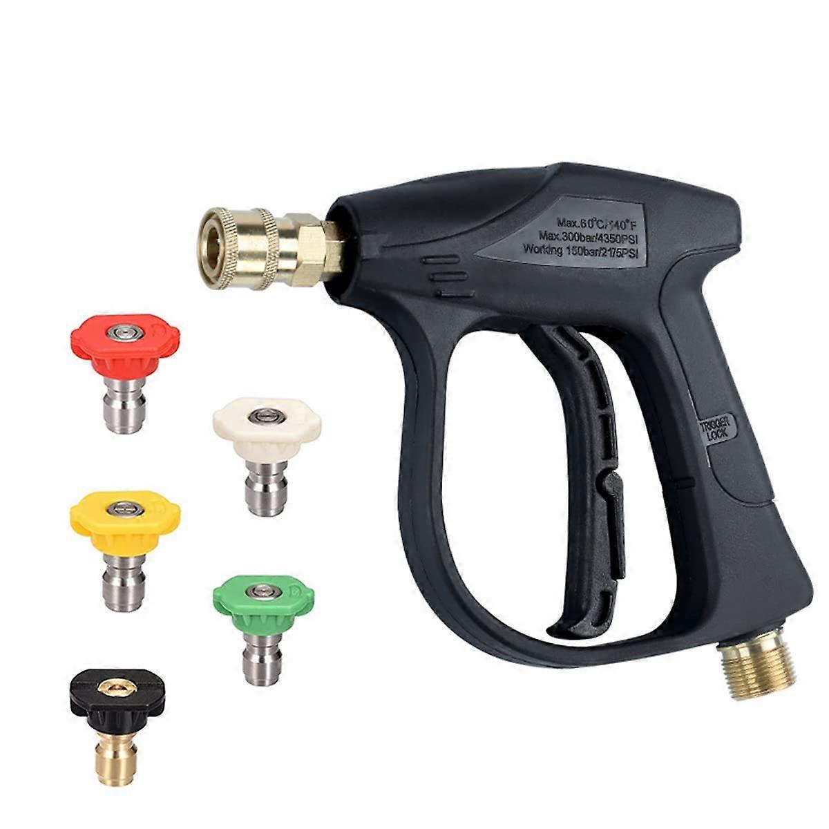 Pressure Washer Gun 4350 PSI Short Handle with 5 Nozzles Quick Connect M2214 for Car and Outdoor