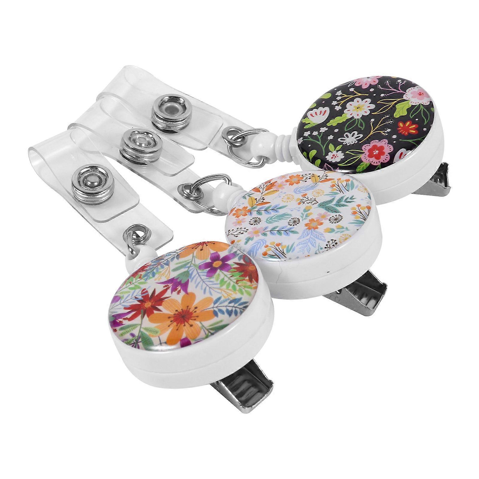 3pcs Telescopic Flower Pattern Badge Clip Name Tags Clamp Stretch Buckle