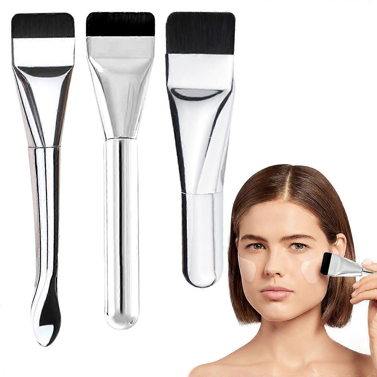 3 PCS Flat Foundation Brush for Liquid Makeup with Precision Head and Soft Synthetic Bristles