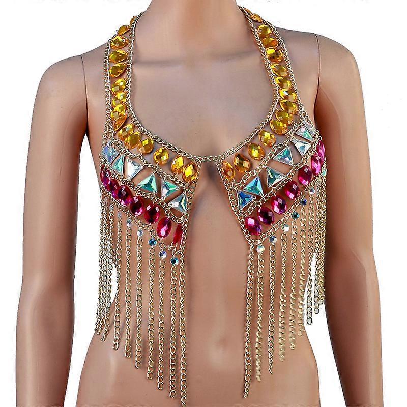 Women Bikini Sequin Body Chain Bra Harness Sexy Mesh Fringed Festival Bralette Cosplay Wear