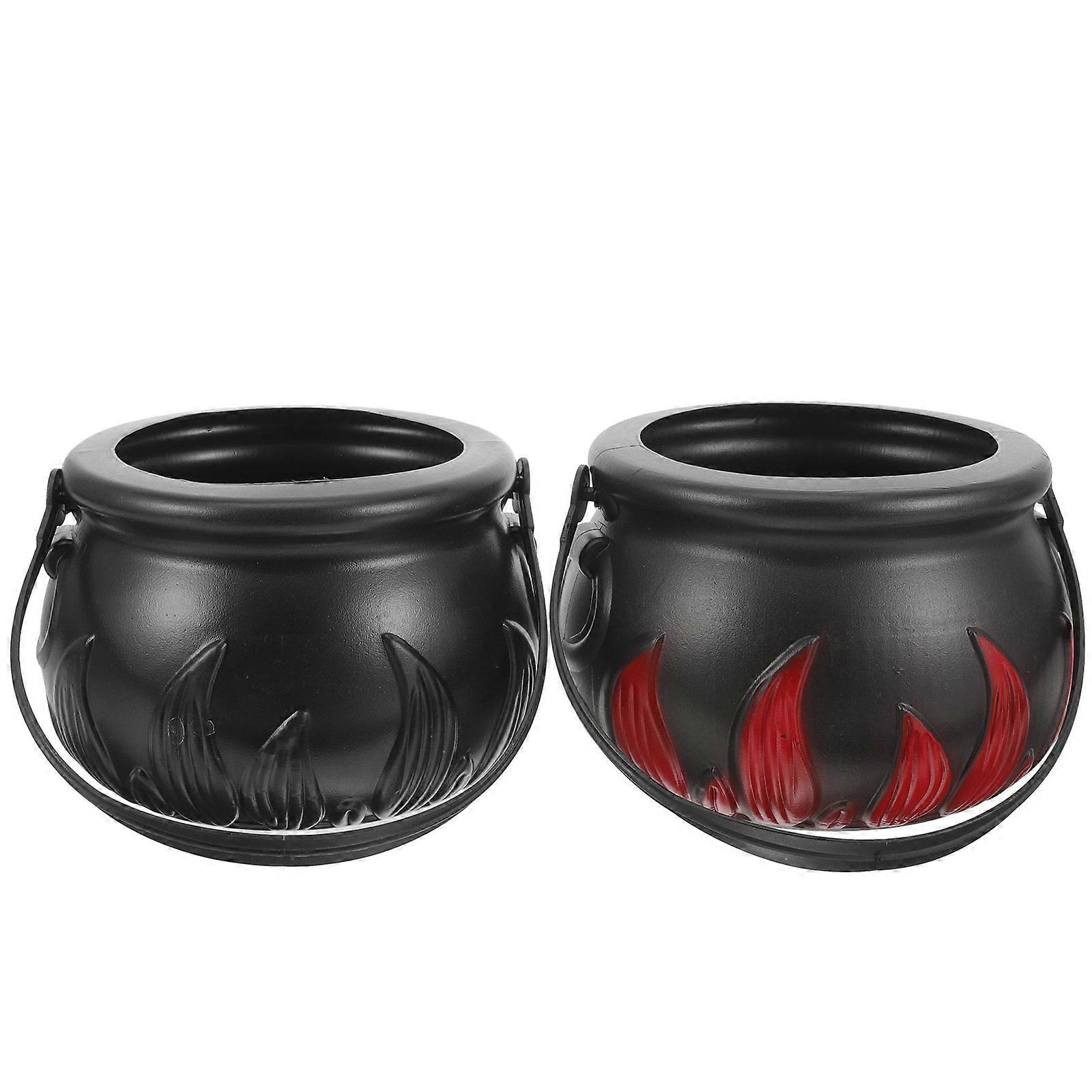 2Pcs Halloween Witch Pot Flame Barrel Children Handheld Candy Jar Candy Pot