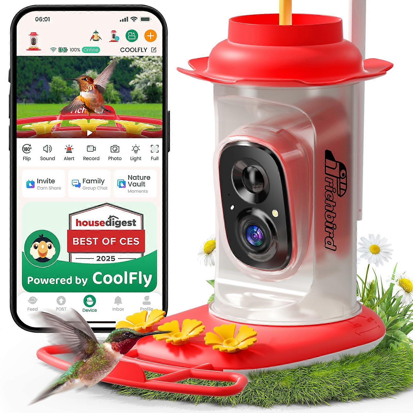 Smart Hummingbird Feeder with Camera, Solar Powered, AI Bird Identification, Leakproof 20oz Outdoor