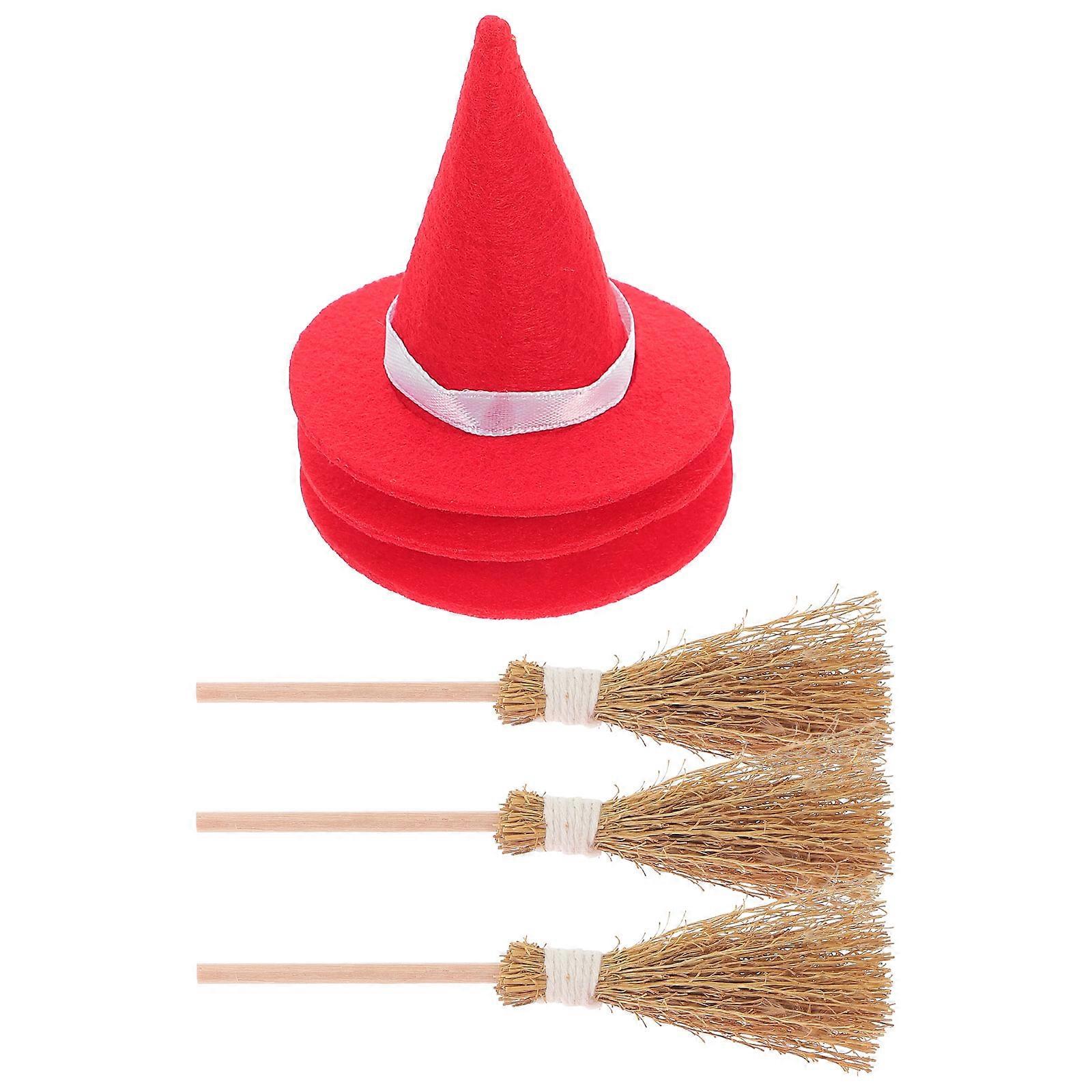 Witch Decor Hats and Brooms Set for Halloween 3Set