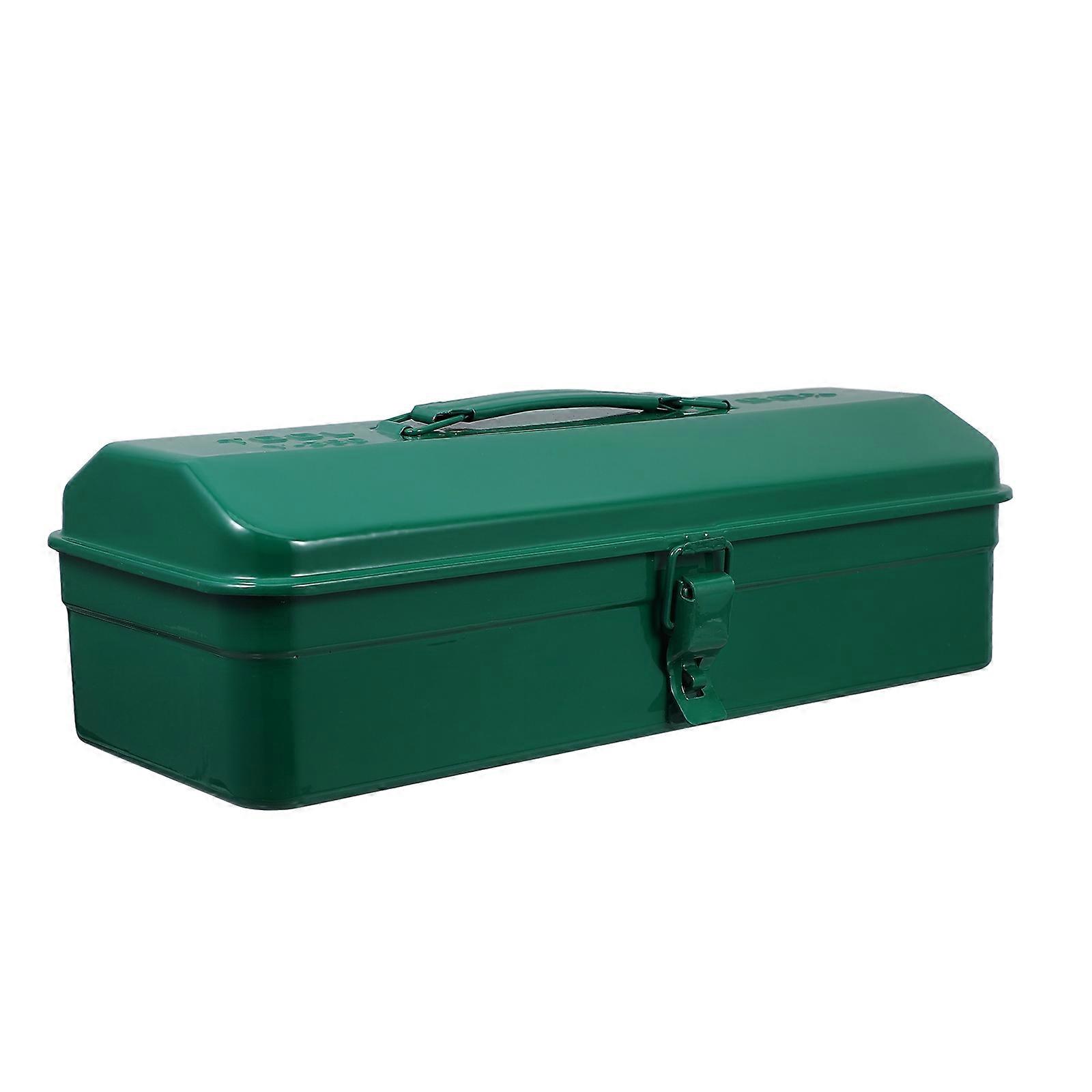 Green Tool Box Portable Iron Storage Box Kit Set with Lock for Home