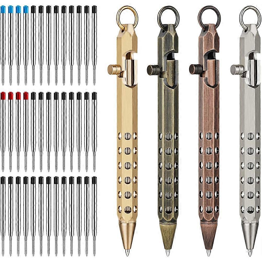 4Pack Bolt Action Pen Set, Hexagonal Solid Brass Pocket Pen with 40 Ballpoint Refills
