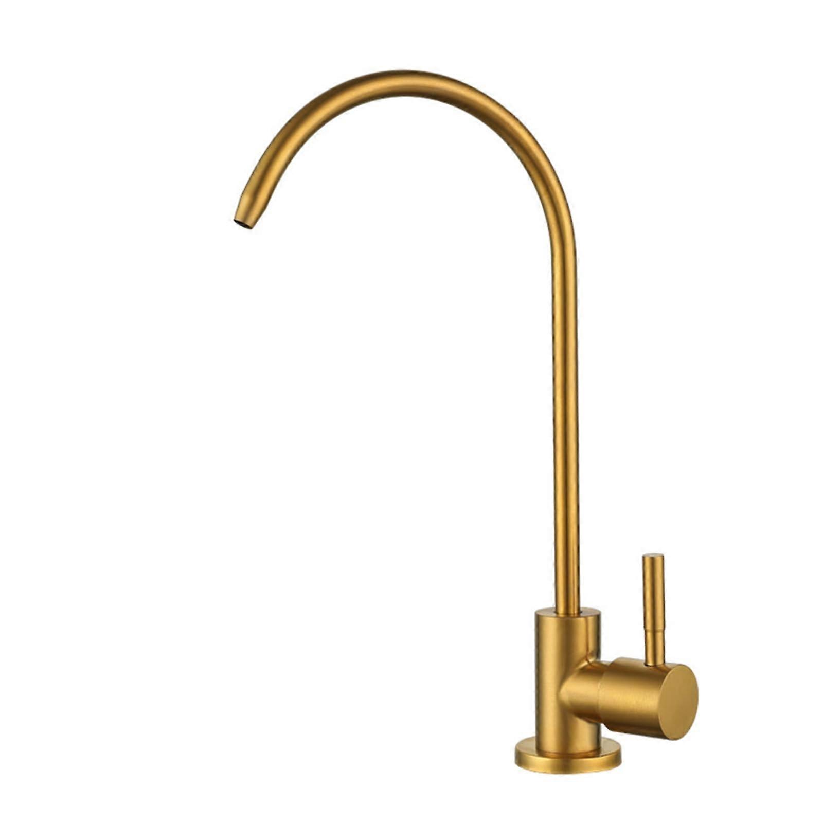 Brushed Gold Reverse Osmosis Faucet 360° Swivel Lead Gooseneck Drinking Water Tap