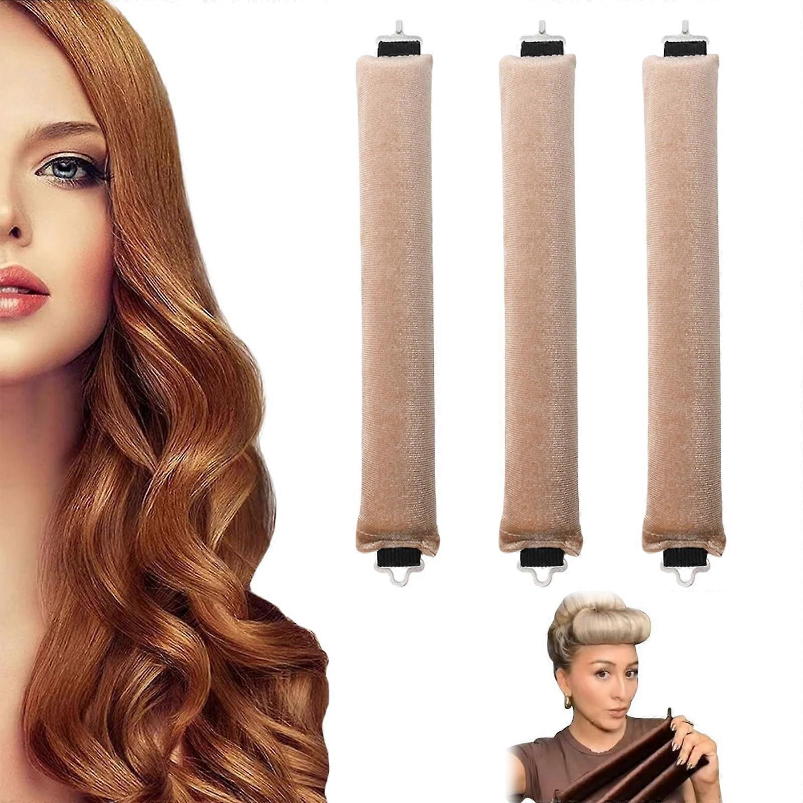 Heatless Hair Curlers Set for Overnight Curls, No Heat Curling Rods for All Hair Types, Khaki