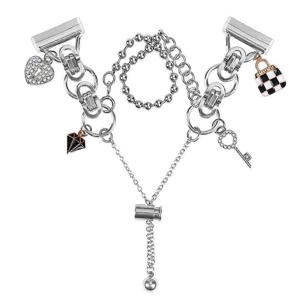 Silver Double Chain Link Metal Strap Compatible For Fitbit Versa 4 / Sense 2 Watch Band Drawstring Adjustable