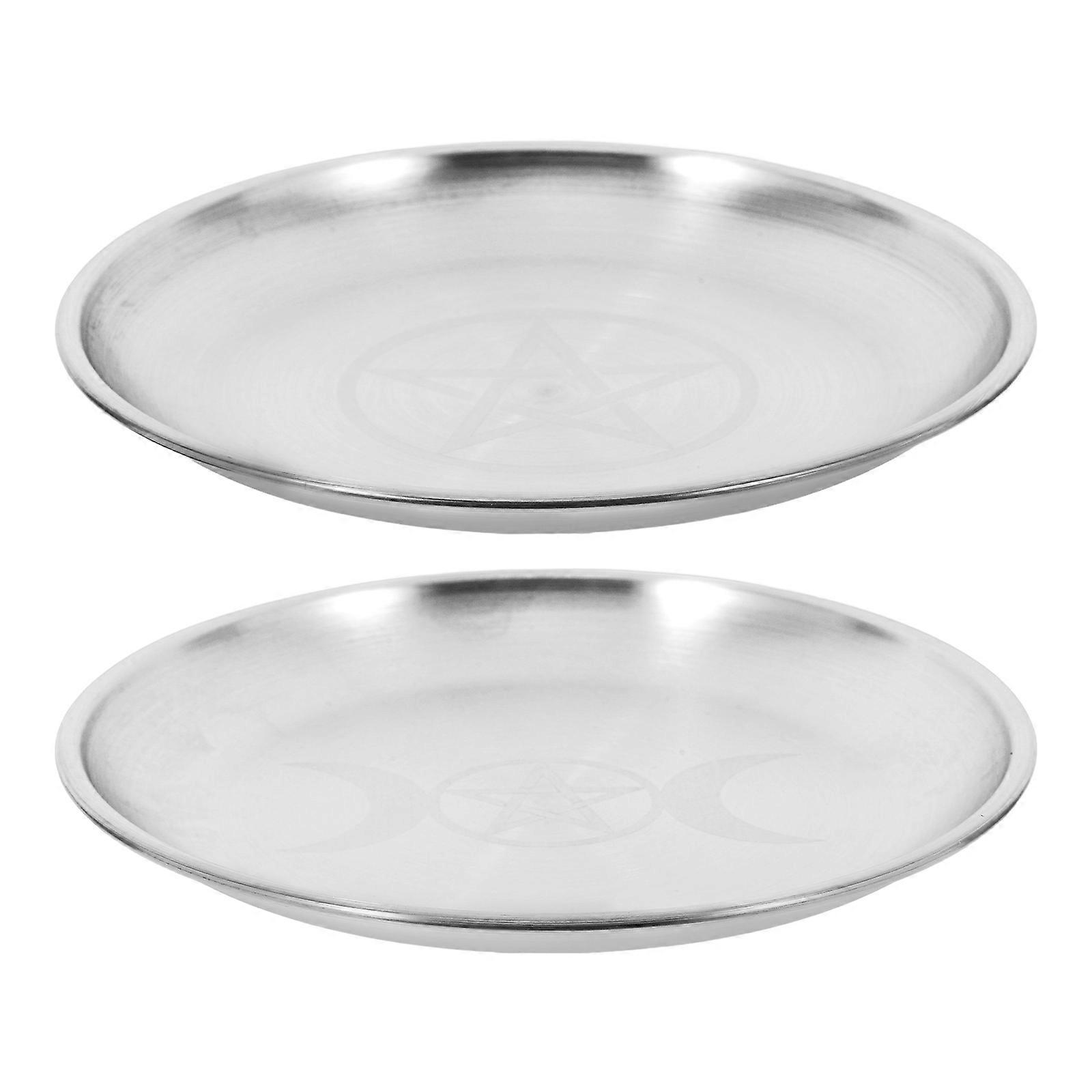 Silver Five-Pointed Star Offering Plate Iron Ritual Tray 2Pcs Set