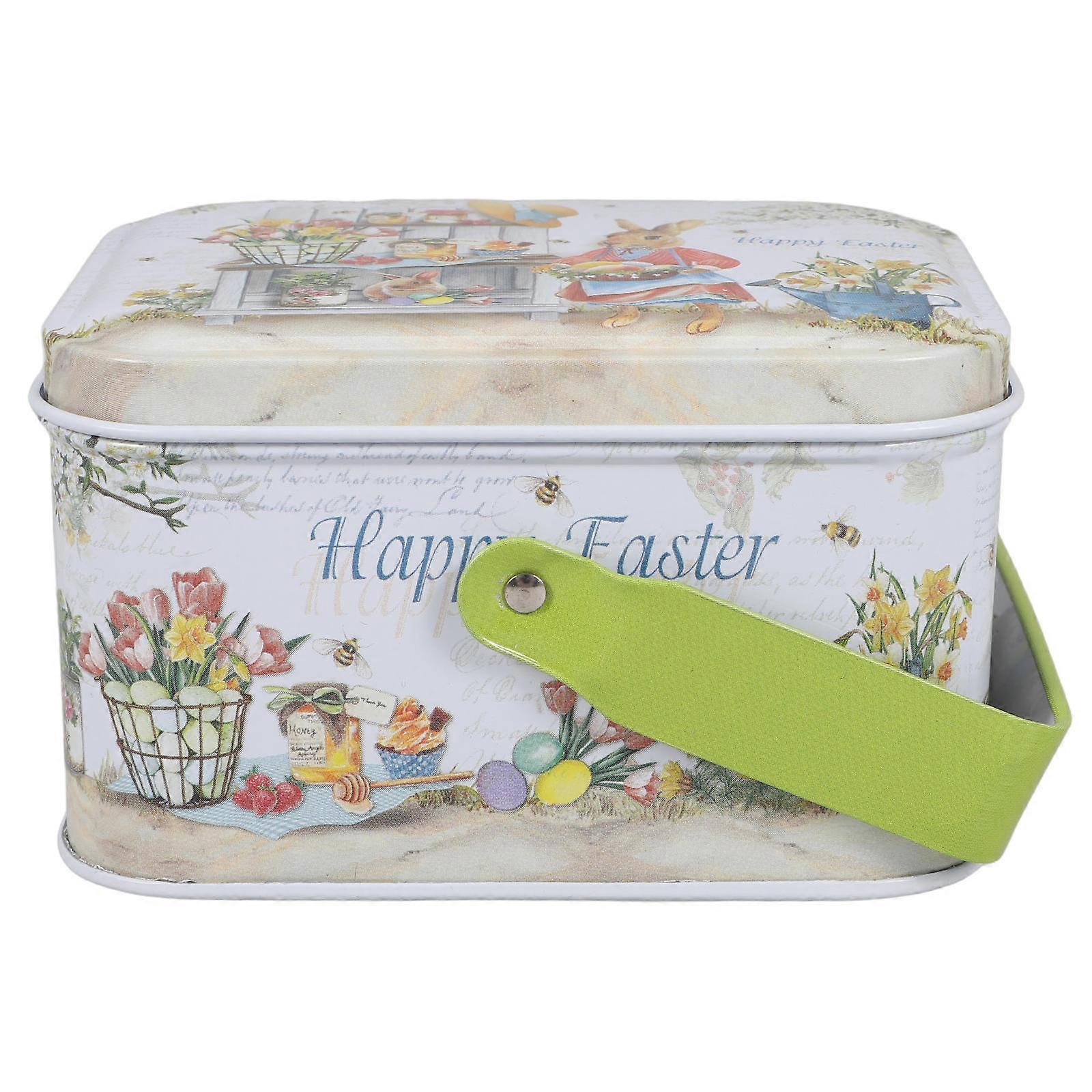Cookie Containers With Lids Airtight Easter Candy Tin Dark Green Rectangular Storage For Easter Party 1Pcs