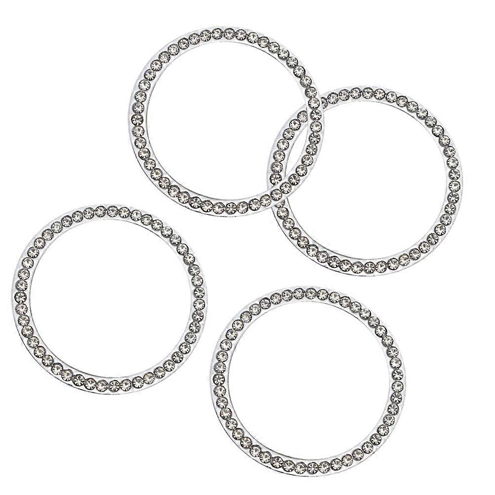 Car Stem Ignition Button Key Accessories 4Pcs Silver Rhinestone Set
