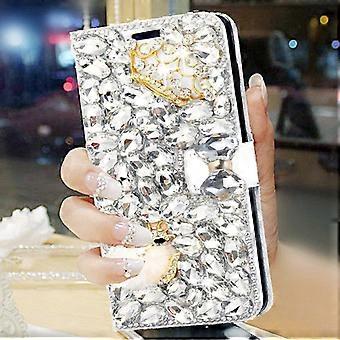 Case For Iphone 13 Crown Fox Full Diamond-white Leather Fullyed Rhinestone Card Slot No4128