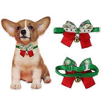 2026 2 Pieces Christmas Cat Collar Breakaway with Cute Bow Tie Bell - Kitten Collar Red Green Xmas Kitten Collar