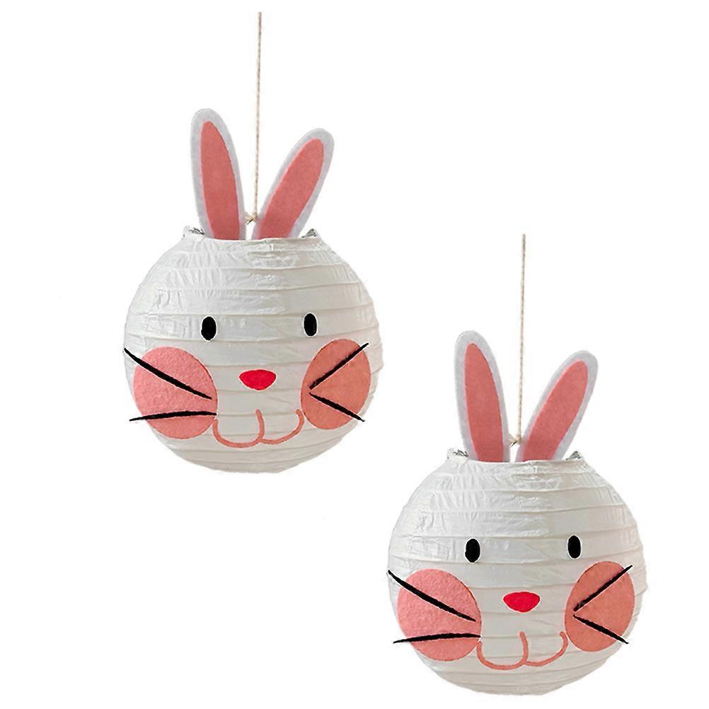 2Pcs Pink Easter Rabbit Shape Lantern Hanging Party Decorative Paper