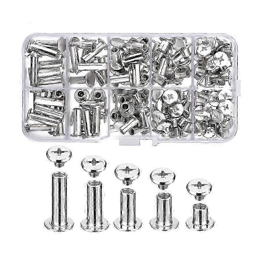 80 Sets Chicago Screws 5 Sizes 6-18mm Binding Screws Studs For Leather Bookbinding