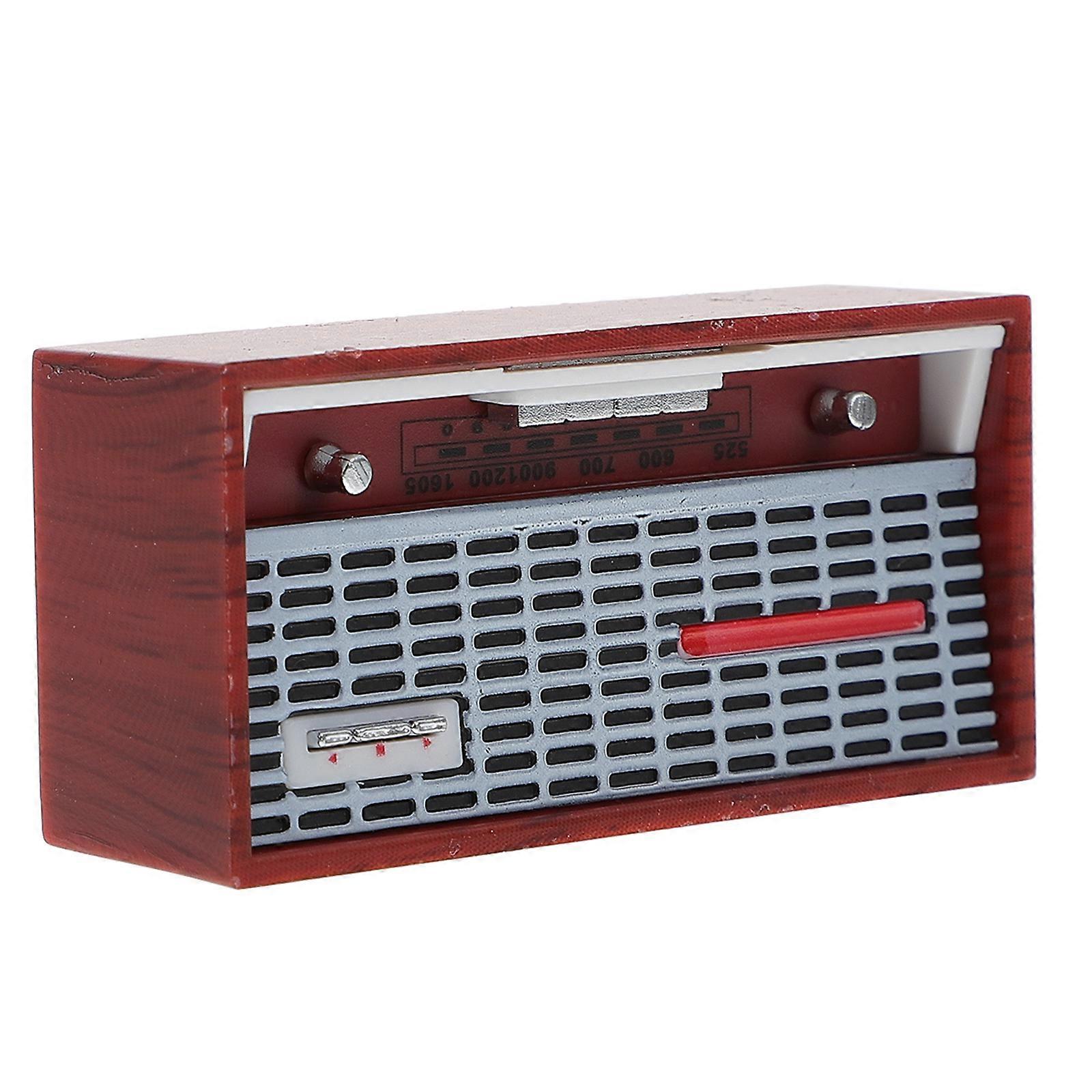 Retro Portable Radio Mini House Accessory Decorative Interior Design Rectangular Shape Brown 1Pcs