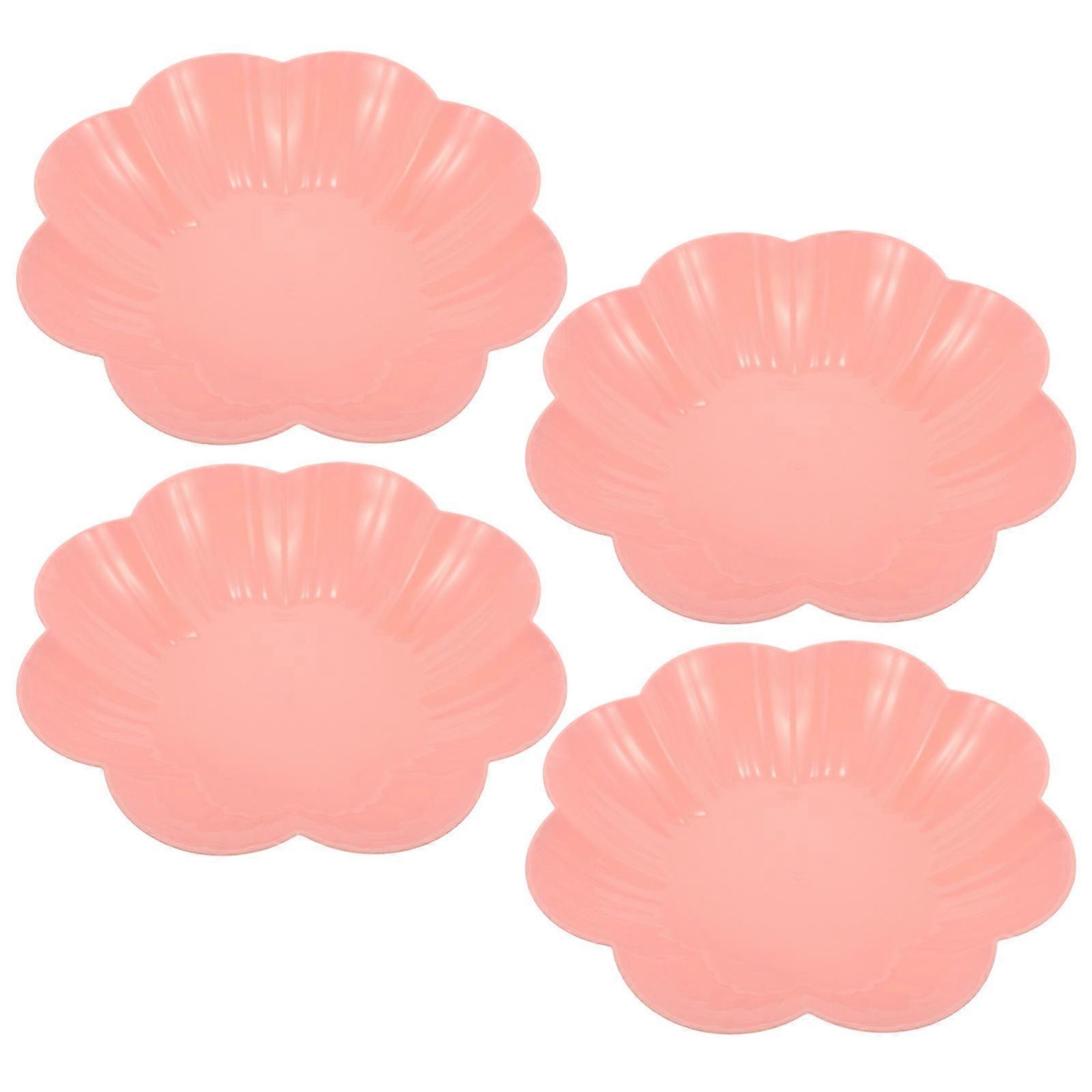 4Pcs Pink Fruit Plate for Storage Flower Shaped Snack Dish Plastic