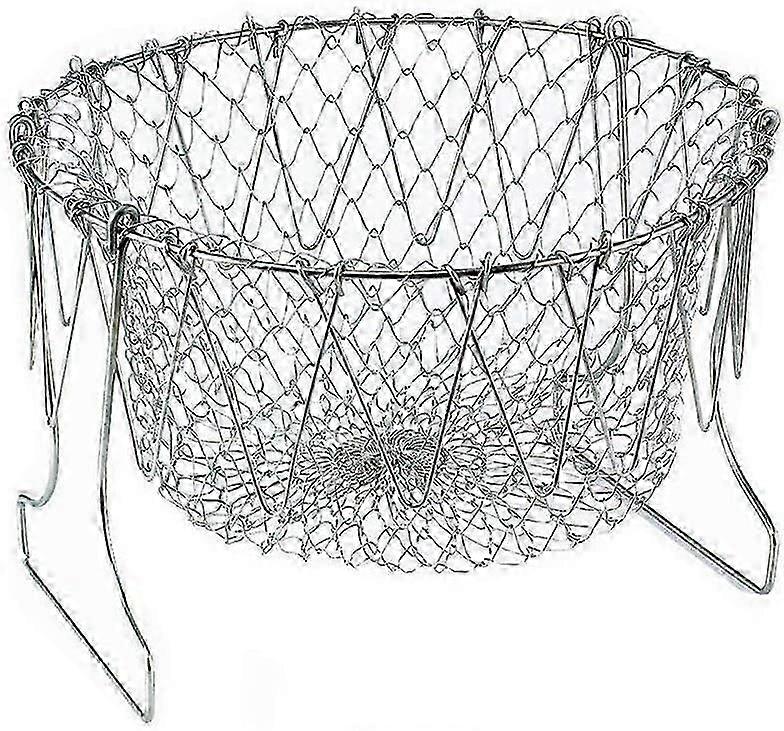 Foldable Multi-Function Stainless Steel Fry Basket with Poaching, Boiling, Deep Frying Capabilities