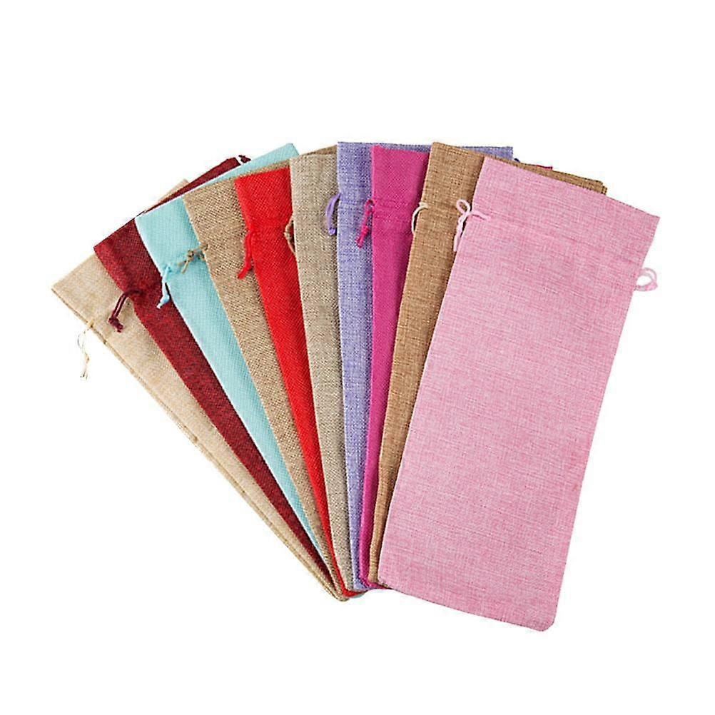 10Pcs Drawstring Bag Rectangular Cloth for Wine Bottle 14.2X6.3X0.04in