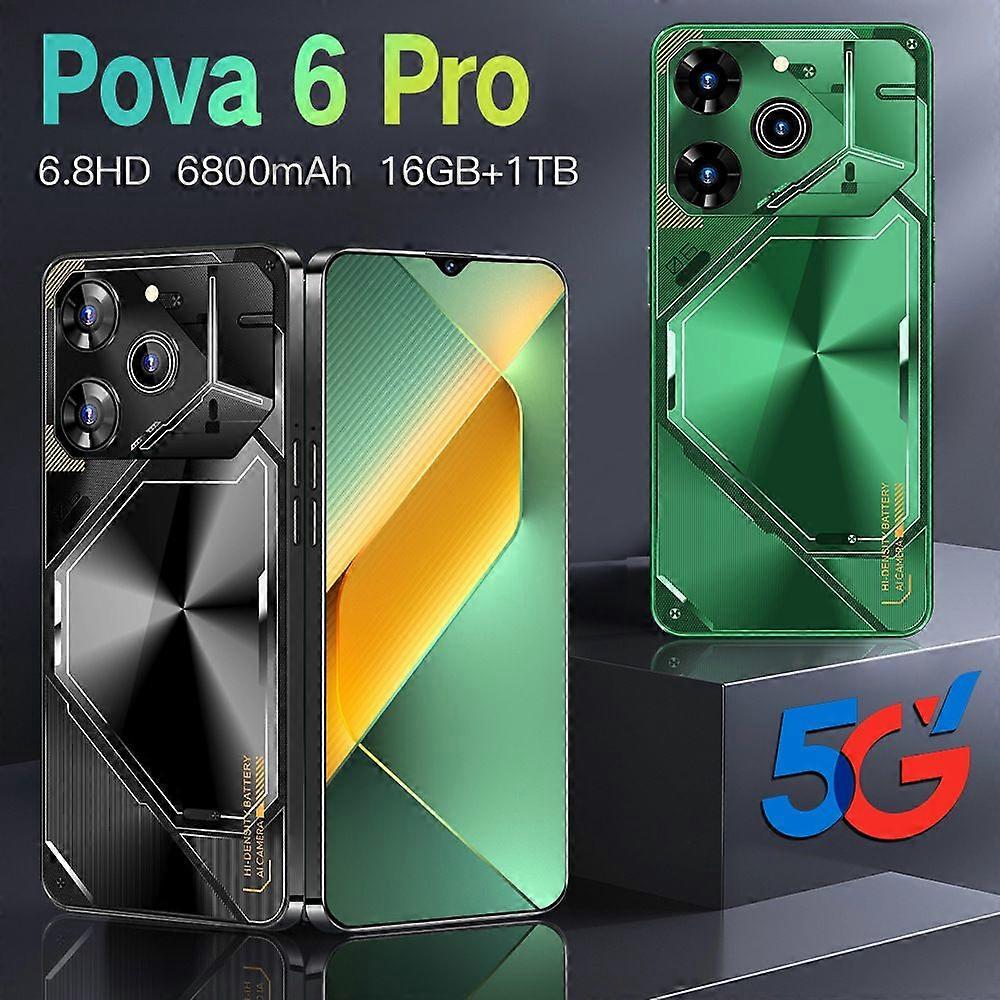 Smartphone Pova 6 Pro com tela de 6,8 polegadas e armazenamento de 2+16 GB.