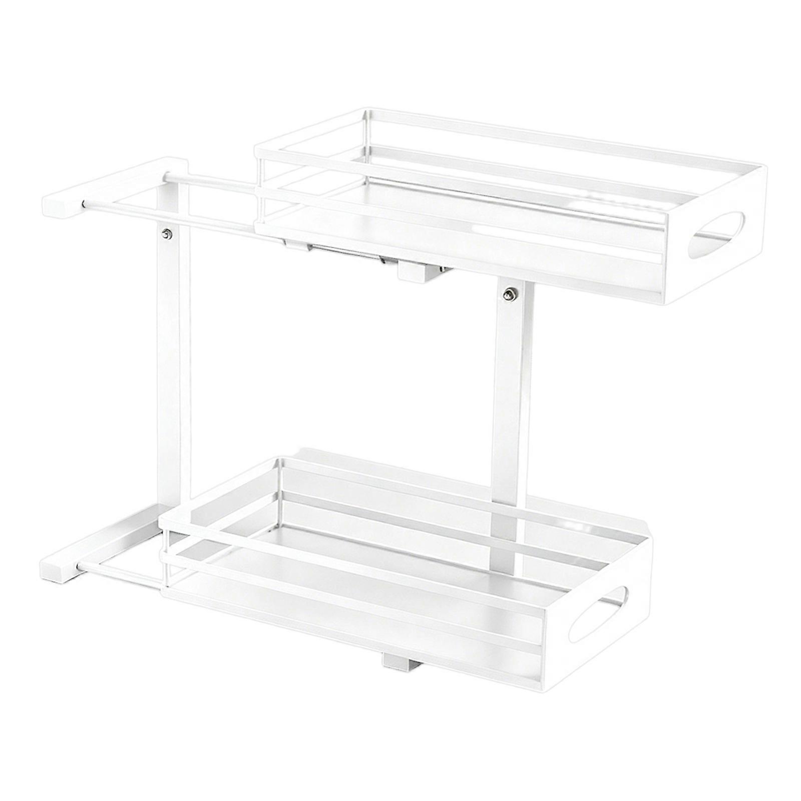 2 Level Pull Out beneath Sink Storage Platform Customizable L Type Design For Kitchen Cabinets Practical Holder  White