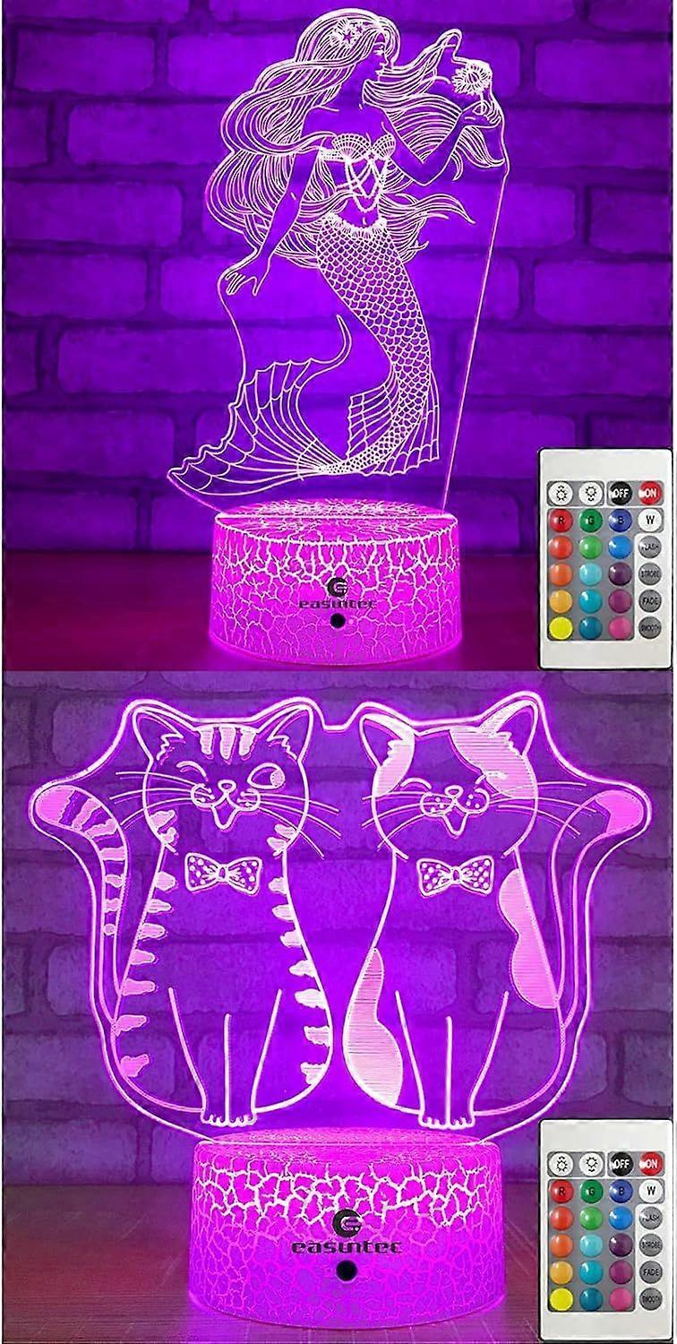 Veilleuse 3D sirène + chat ( Bundle 2 en 1)