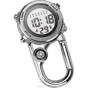 Carabiner Watch Digital Clip On Quartz Watch Multifunctional Carabiner Fob Watch Luminous Face Compass Carabiner Watch With Compassblue
