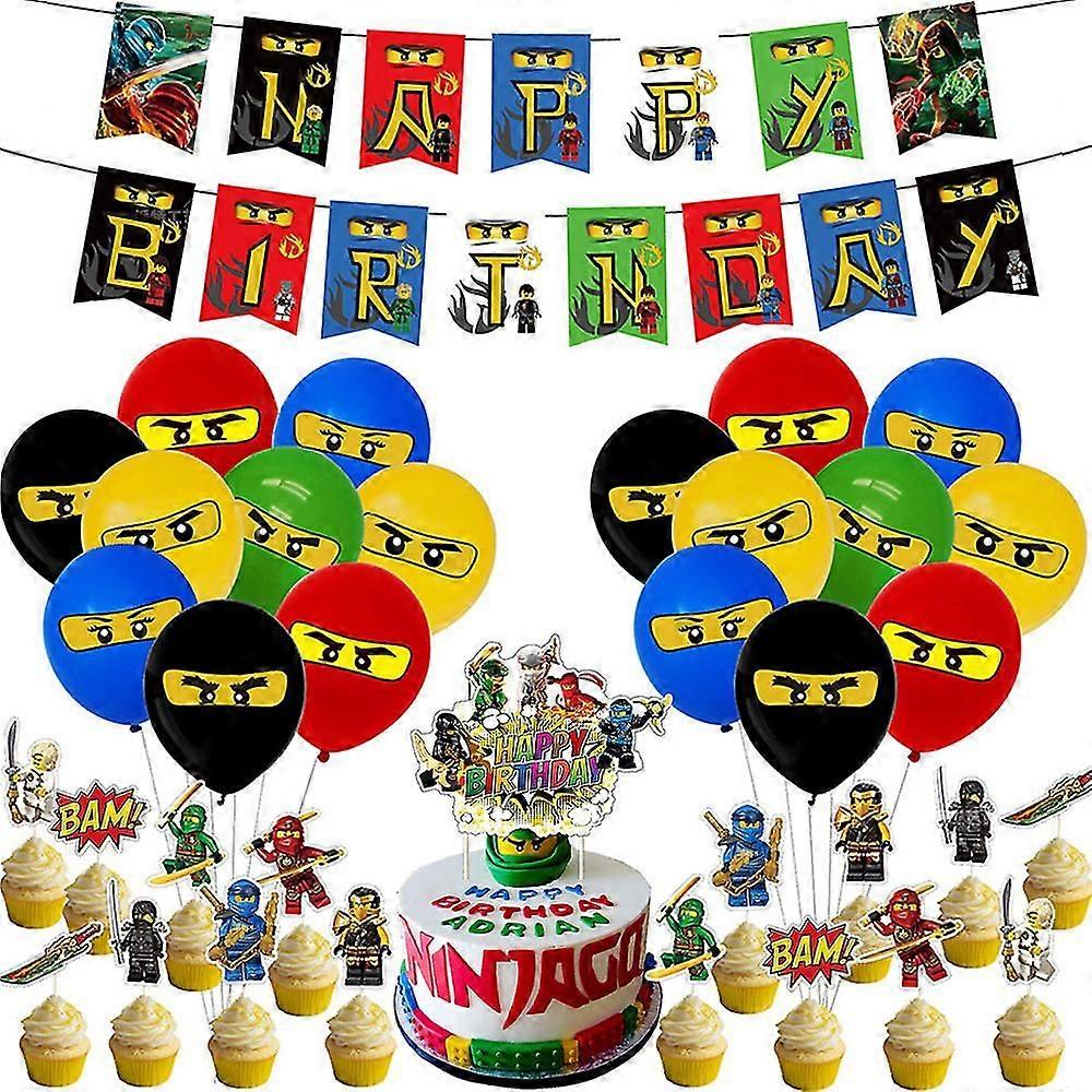 Lego Ninjago Birthday Party Supplies Kits Pull Flag Banners Balloons Cake Toppers Decoration S07