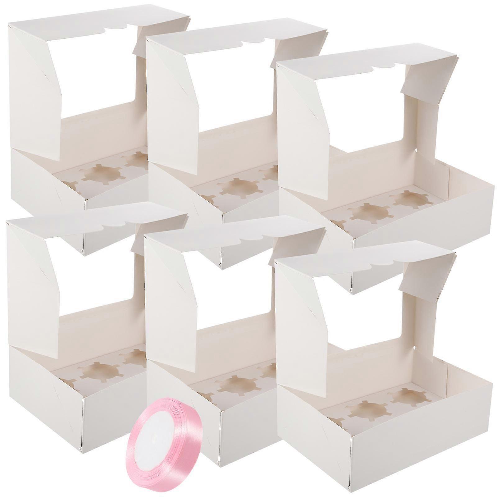 Egg Tart Boxes with Window and Ribbon, Bakery Wrapping Box Set of 6 for Baking, Party, Home Use