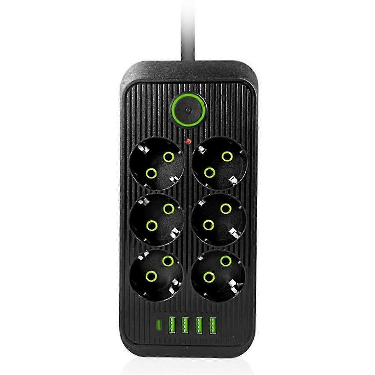 EU Power Strip Multiprise 6AC Outlets Electrical Socket EU Plug Black