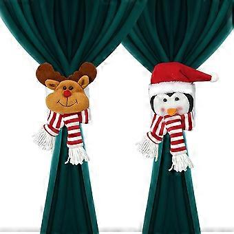 2 Pz Tessuto Tenda Tiebacks Natale stile cartone animato Peluche cartone animato bambola fermagli (Alce + Pinguino) Decorazione della camera dei bambini Finestra di vacanza scena layout fe