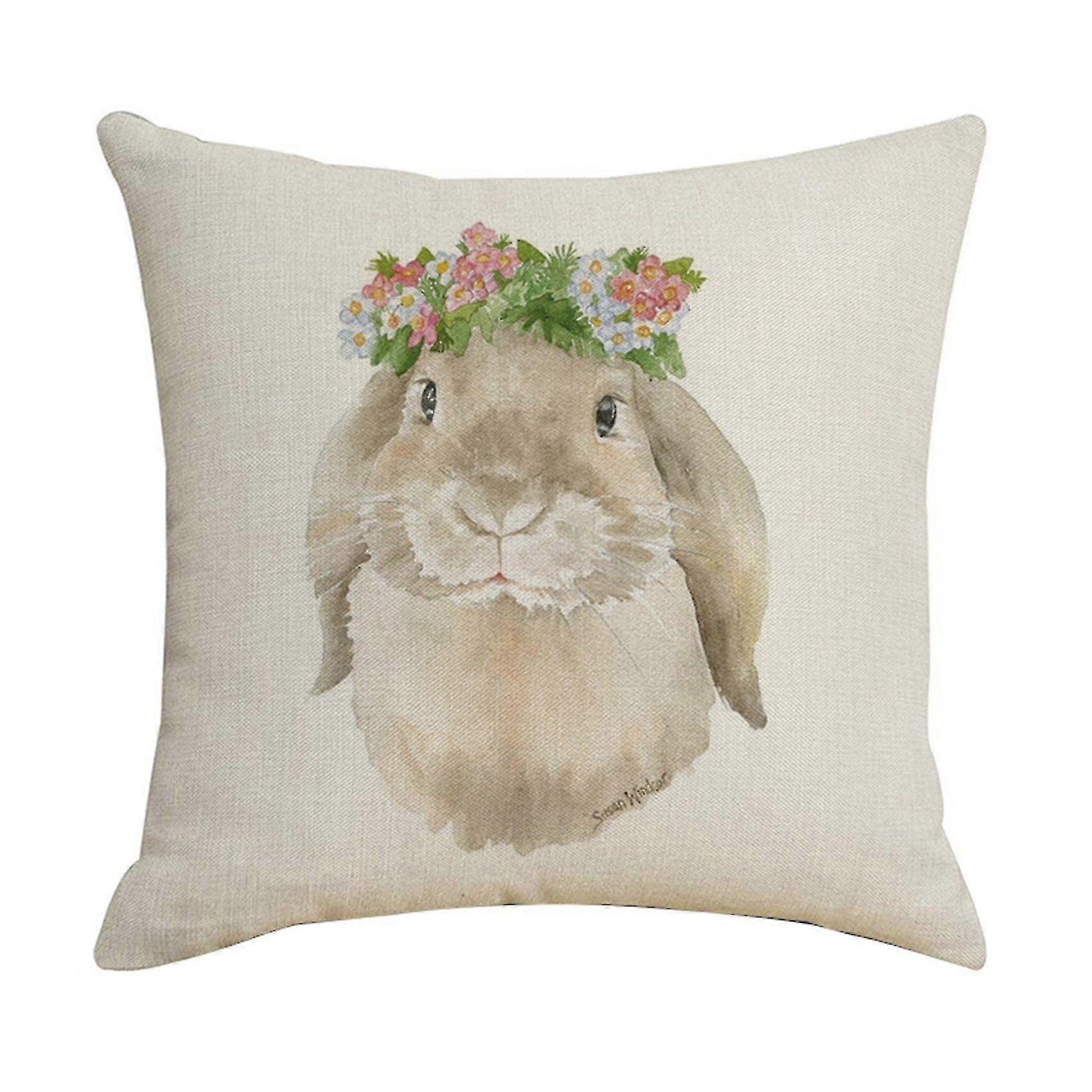 45x45cm Easter Rabbit Linen Pillowcase Compatible With Sofa Printed Pillow Case