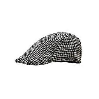 Men's Houndstooth Flat Cap Wool Gatsby Newsboy Hat Classic Cabbie Ivy Cap for Winter Driving, Outdoor, and Casual Wear