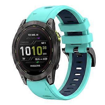 For Garmin Enduro 3 Two-tone Sport Silicone Wristband 26mm Turquoise / Dark Blue
