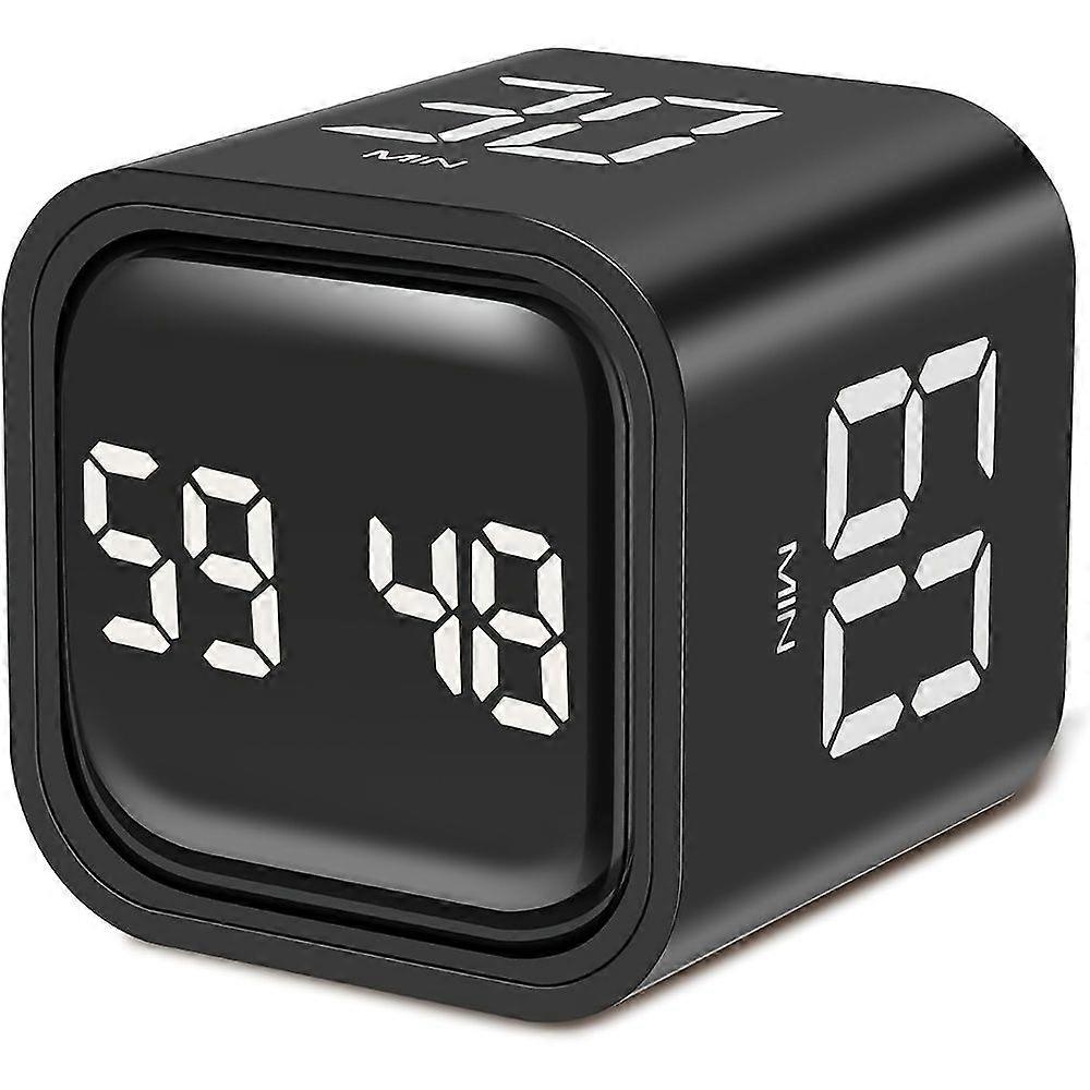 Cube Digital Productivity Timer 5-60 Minute Countdown, Rotary Control, Pause, Mute, Vibration, Adjustable Alarms for Study Kitchen Work