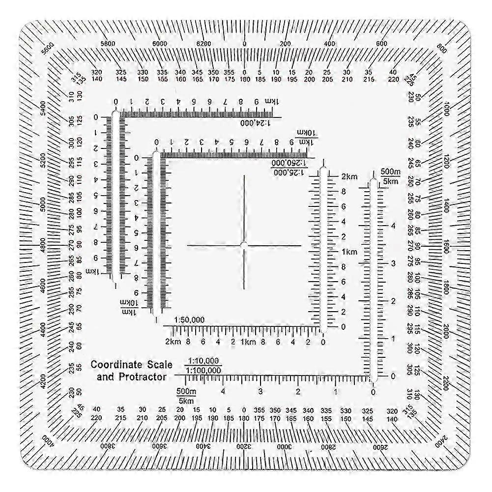 Square Coordinate Scale Protractor for Land Navigation, Style UTM/MGRS Coordinate Scale