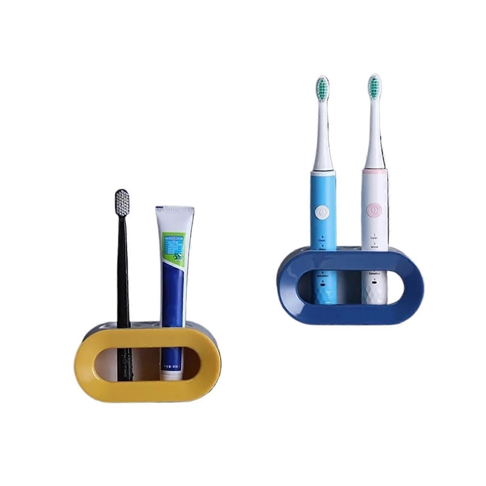 Electric Toothbrush Holder Wall Mounted, Punch  Bathroom Toothpaste Rack, Space Saving Storage (Blue)