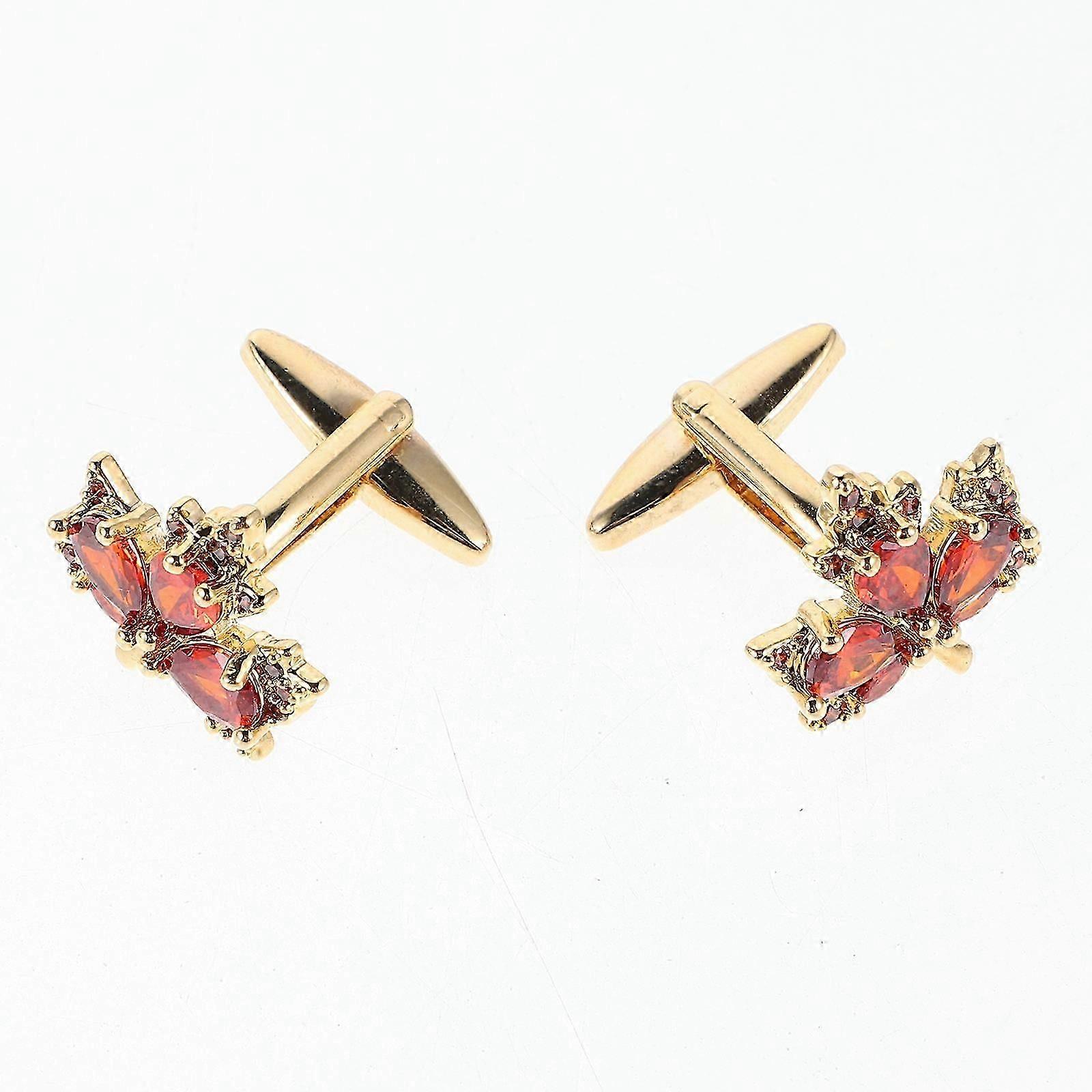 Rhinestone Maple Leaf Cufflinks for Wedding Party, Orange Copper Material