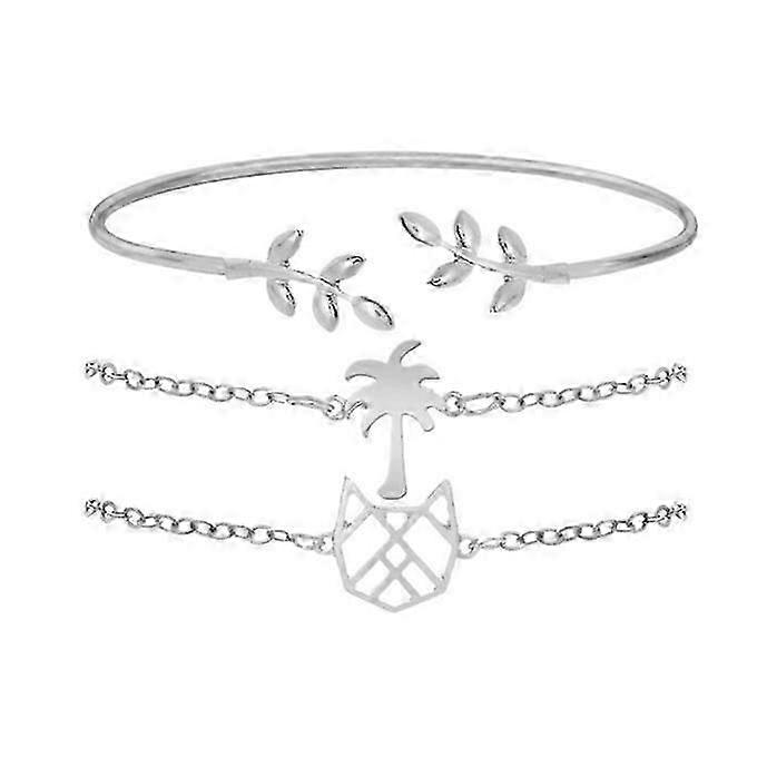 3PCS Adjustable Leaf & Coconut Charm Bracelet Set