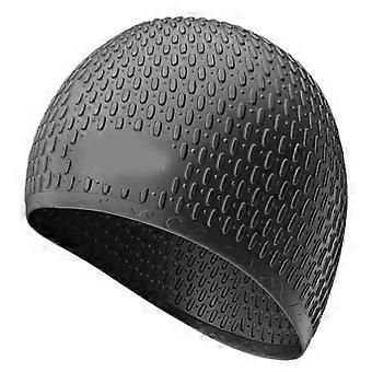 Silicone Swim Caps Adult Large Swimming Hat Elastic Silicone Caps Ear Protections Swim Caps for Long and Short Hair Black