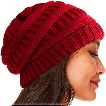 SatinLined Cable Knit Beanie For Ladies, Slouchy FleeceLined Warm Winter Outdoor Hat