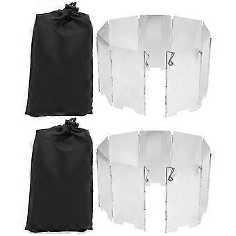 2 piezas de clavijas para acampar al aire libre, tablero de viento de aleación de aluminio, 9 placas, pantalla de viento para cocina, 25-26 segundos