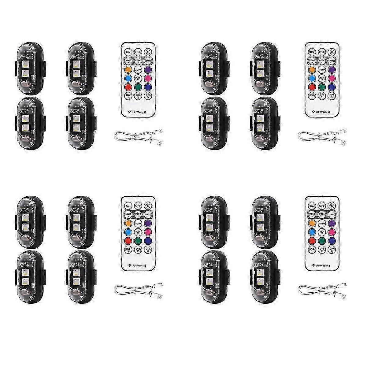 16PCS USB Charging LED Strobe Lights 8 Colors Remote Control Emergency Warning
