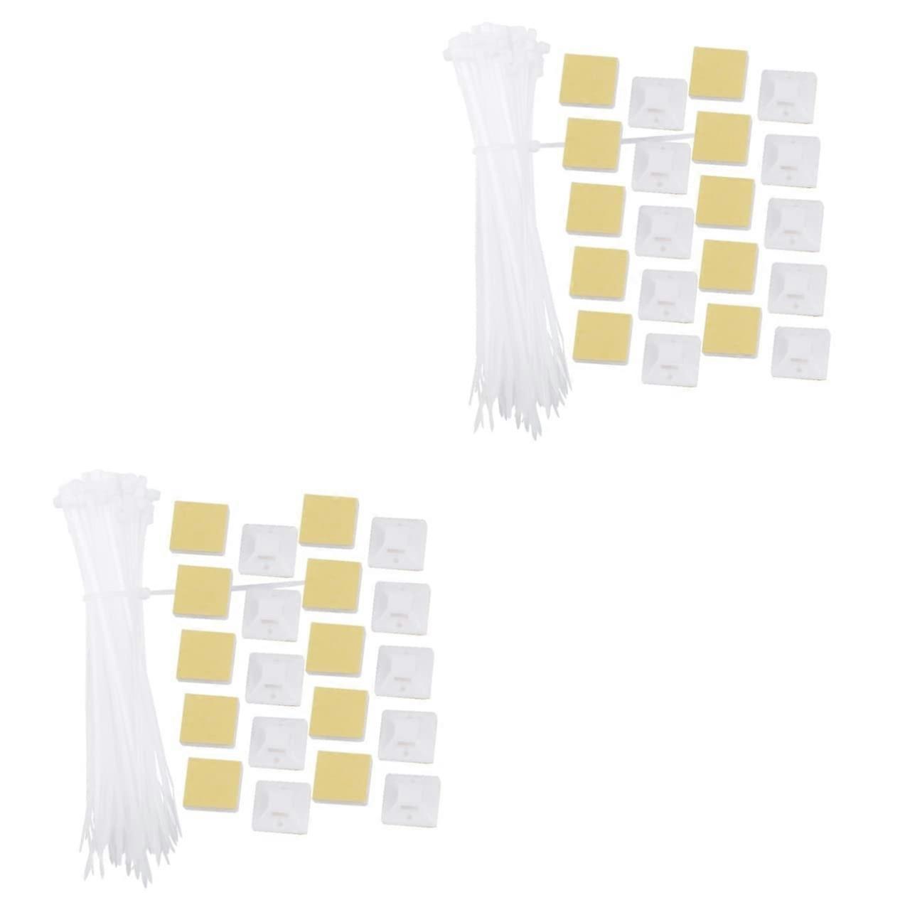 2 Pack Self Adhesive Cable Clips for Wire Management, White Cable Holder with Zip Ties