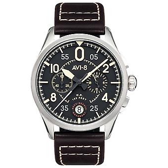 Midnight eiken Quartz analoog herenhorloge met koeienhuid armband AV-4089-01
