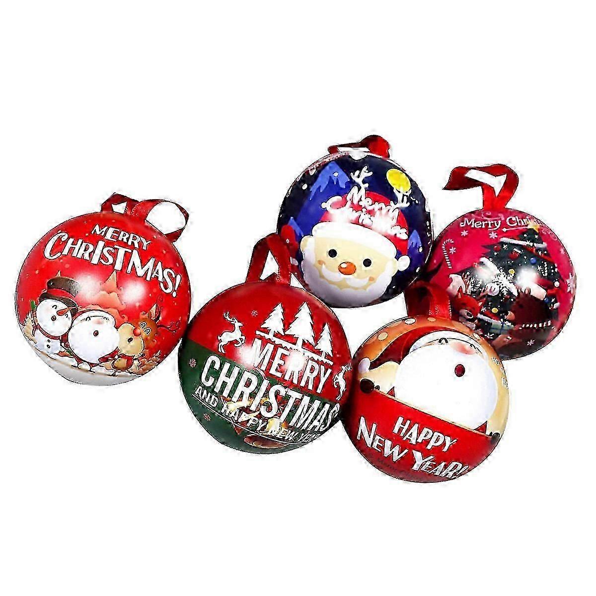 Creative Candy Box Round Iron Boxes for Storage 5Pcs Christmas Hanging Gift