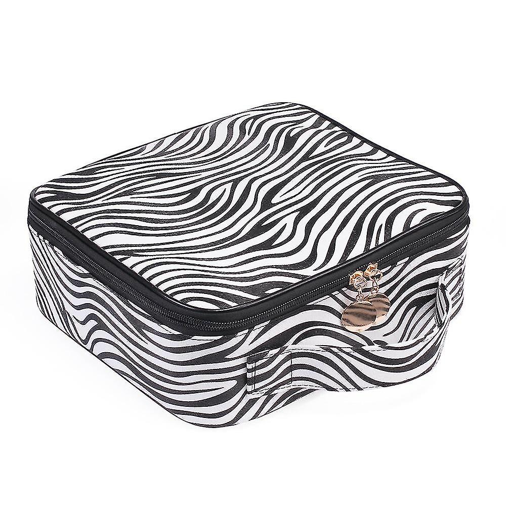 Pu Cosmetic Bag With Zebra Pattern With Partitions Multifunctional Suitable For Travel Waterproof Co