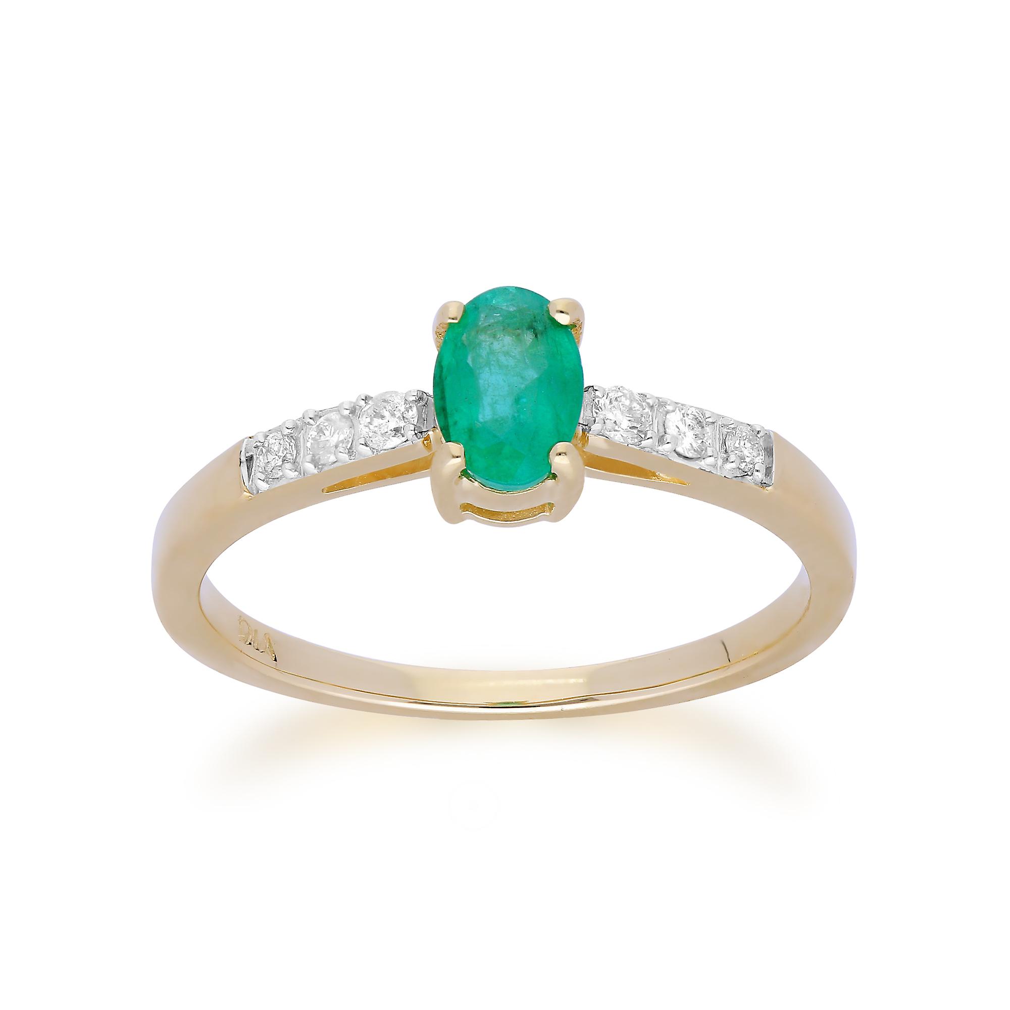 Gemondo 9ct Yellow Gold Emerald & Diamond Oval Cut Solitaire Ring 135R1500039